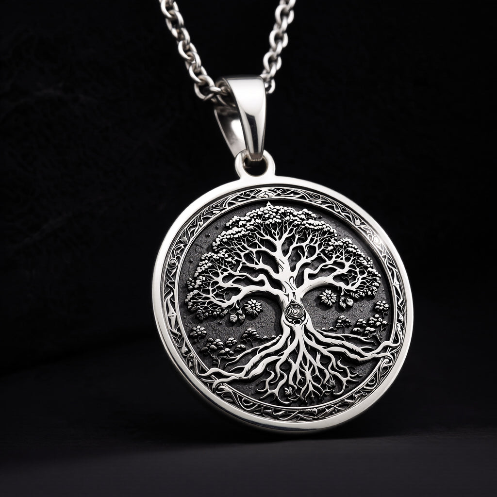 925 sterling silver Yggdrasil Tree of Life Pendant pendant featuring a detailed design.