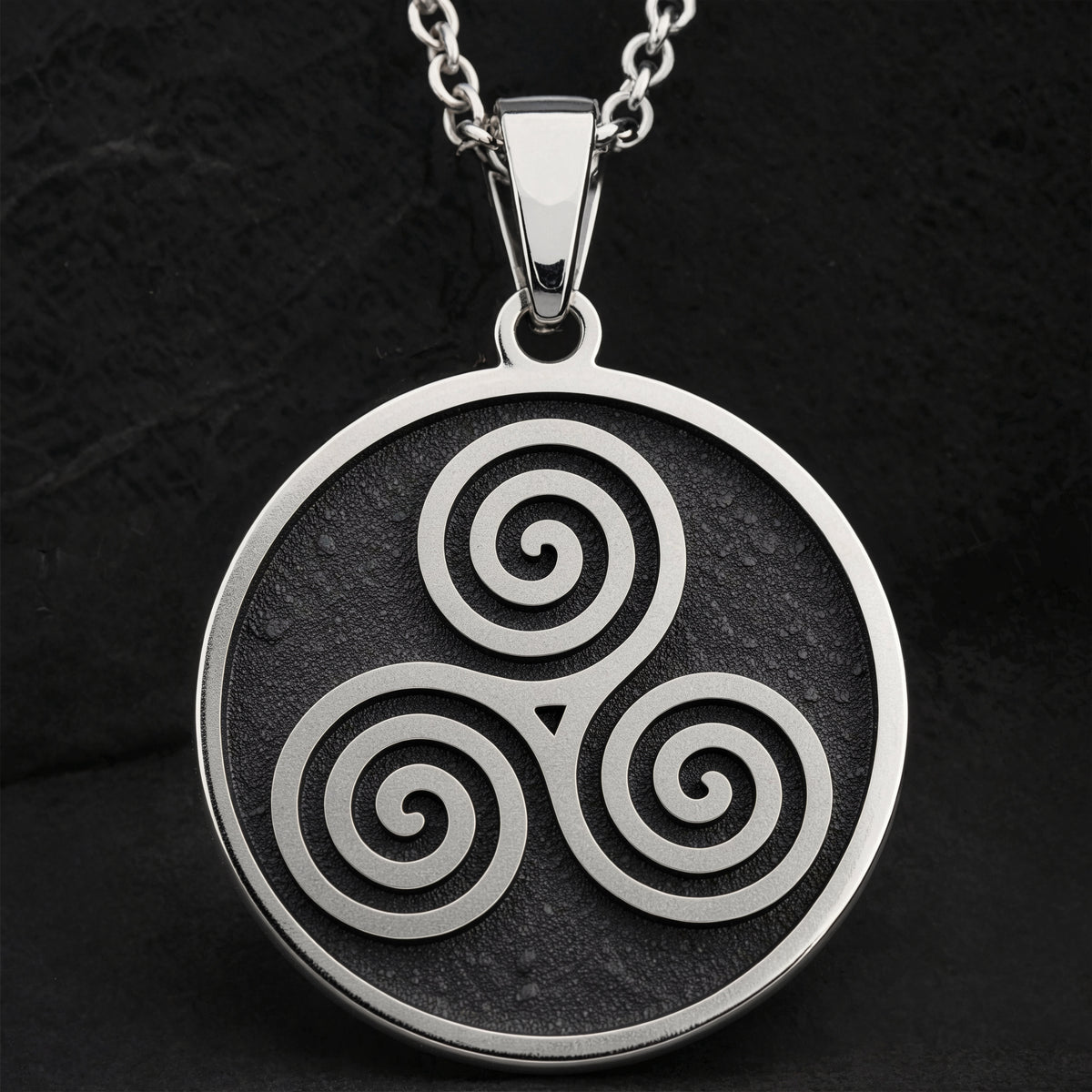 Sterling silver Triskele Spiral Celtic Necklace: round  Celtic Triskele symbol with thr...