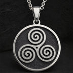 Sterling silver Triskele Spiral Celtic Necklace: round  Celtic Triskele symbol with thr...