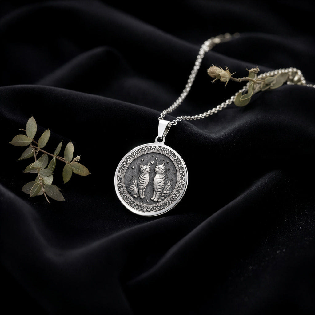 14K solid gold necklace Yin Yang Twin Feline | & Options - Spiritual Balance Animal Lover - view 5