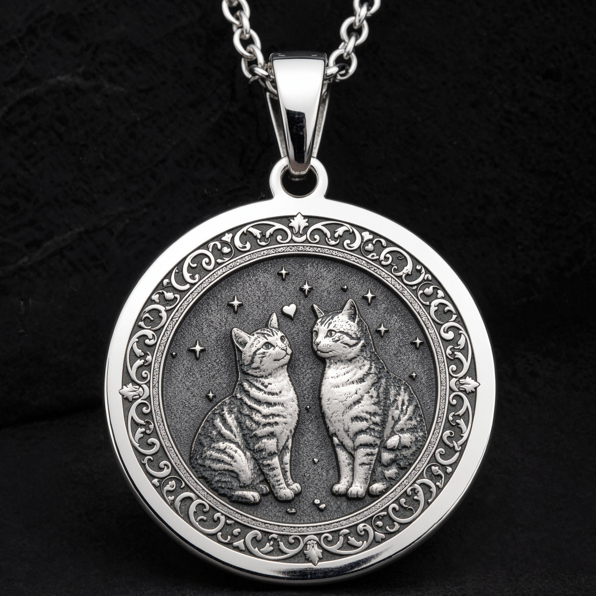 14K solid gold necklace Yin Yang Twin Feline | & Options - Spiritual Balance Animal Lover