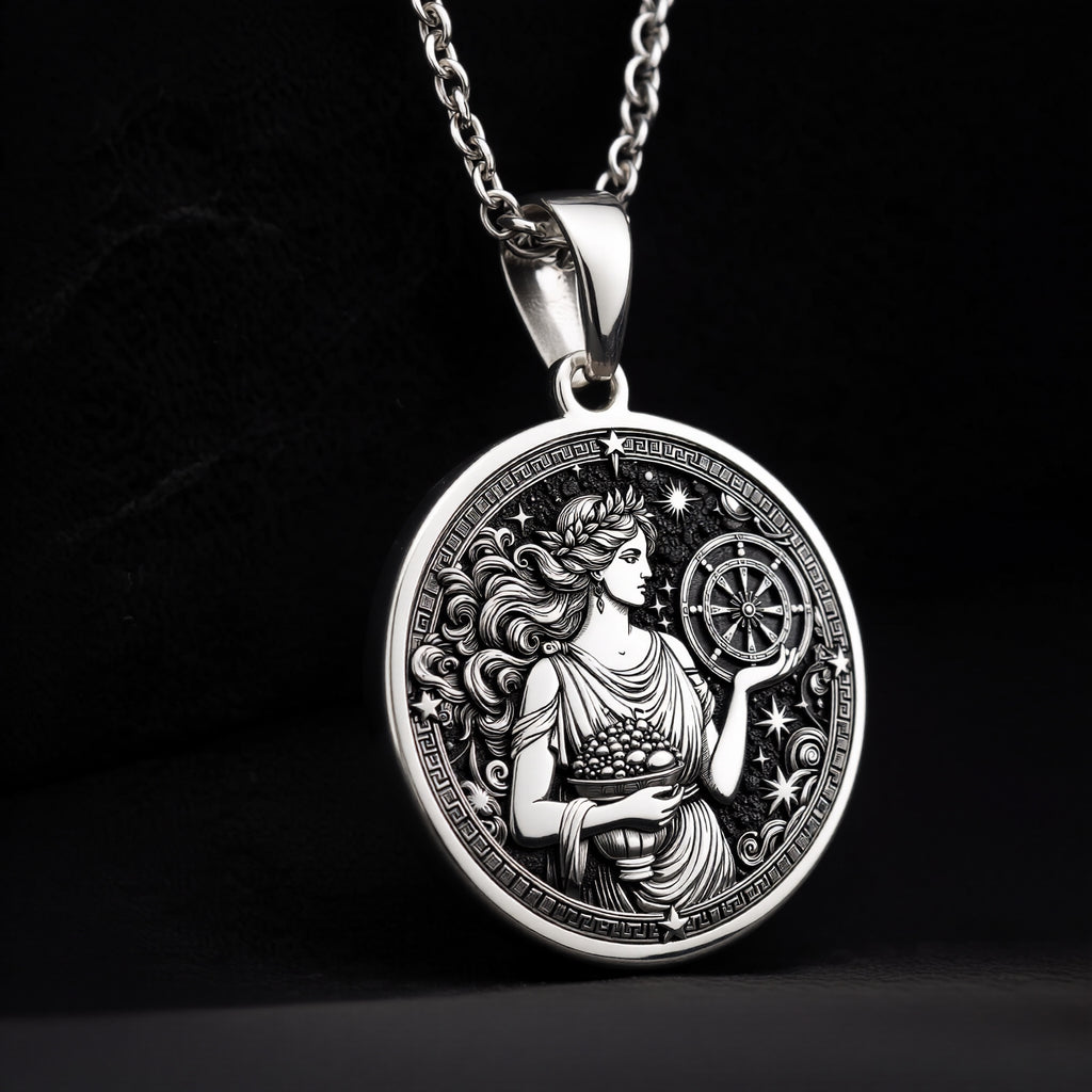 925 sterling silver Tyche Goddess of Fortune pendant, detailed view 8.