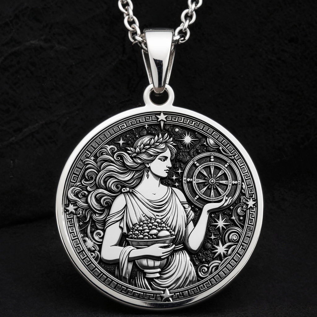 925 sterling silver Tyche Goddess of Fortune pendant, detailed view 9.