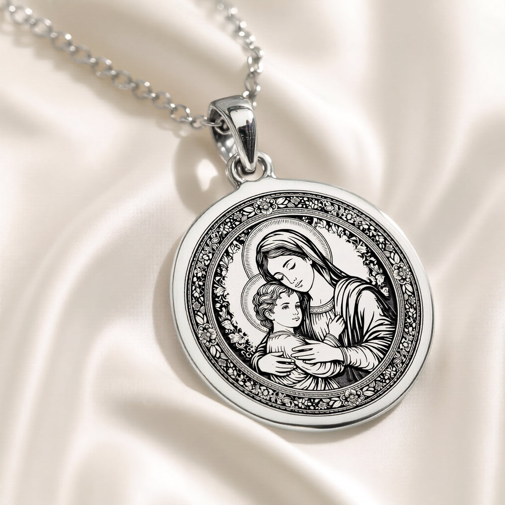 handcrafted necklace Virgin Mary Madonna and Child | & Options - Spiritual Protection Catholic cat - view 6