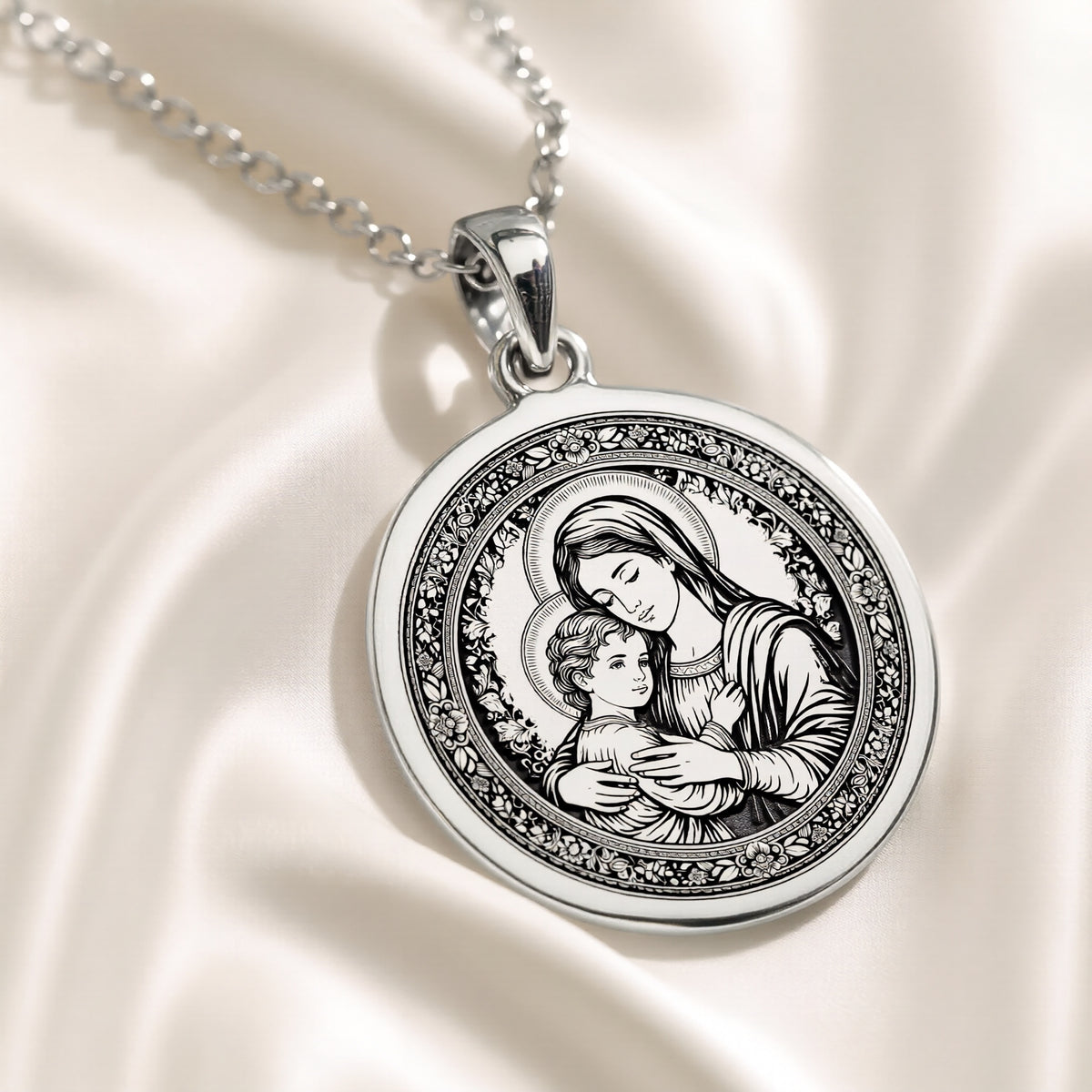 handcrafted necklace Virgin Mary Madonna and Child | & Options - Spiritual Protection Catholic cat - view 6