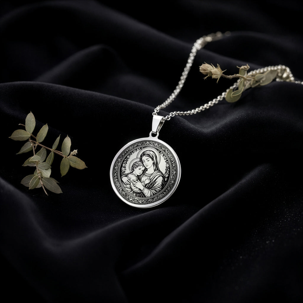 handcrafted necklace Virgin Mary Madonna and Child | & Options - Spiritual Protection Catholic cat - view 5