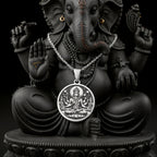 Sterling silver Vishnu Conch Disc Amulet Necklace: round  of Vishnu Hindu deity with en...