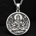 Sterling silver Vishnu Conch Disc Amulet Necklace: round  of Hindu deity Vishnu seated ...