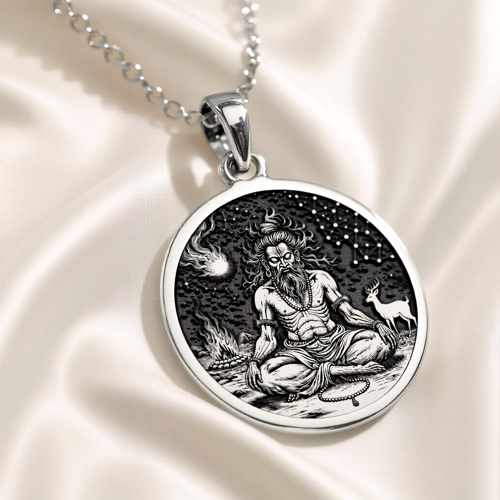Vishvamitra Hindu Sage Coin Pendant | Silver & Plated Options - Spiritual Protection Sacred Symbol