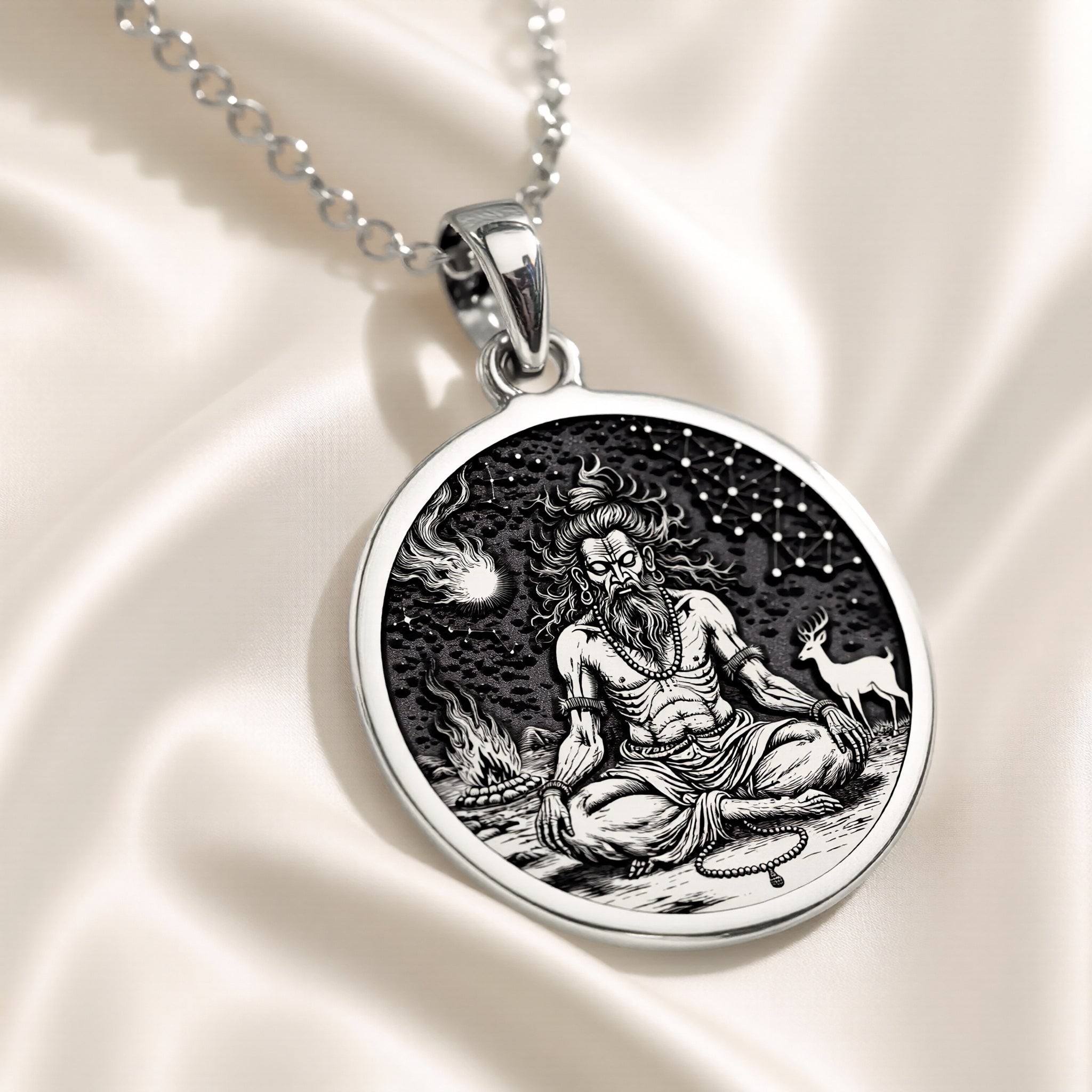 Vishvamitra Hindu Sage Coin Pendant | Silver & Plated Options - Spiritual Protection Sacred Symbol