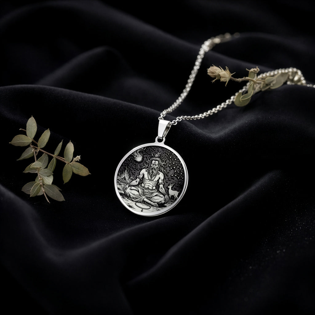Vishvamitra Hindu Sage Coin Pendant | Silver & Plated Options - Spiritual Protection Sacred Symbol