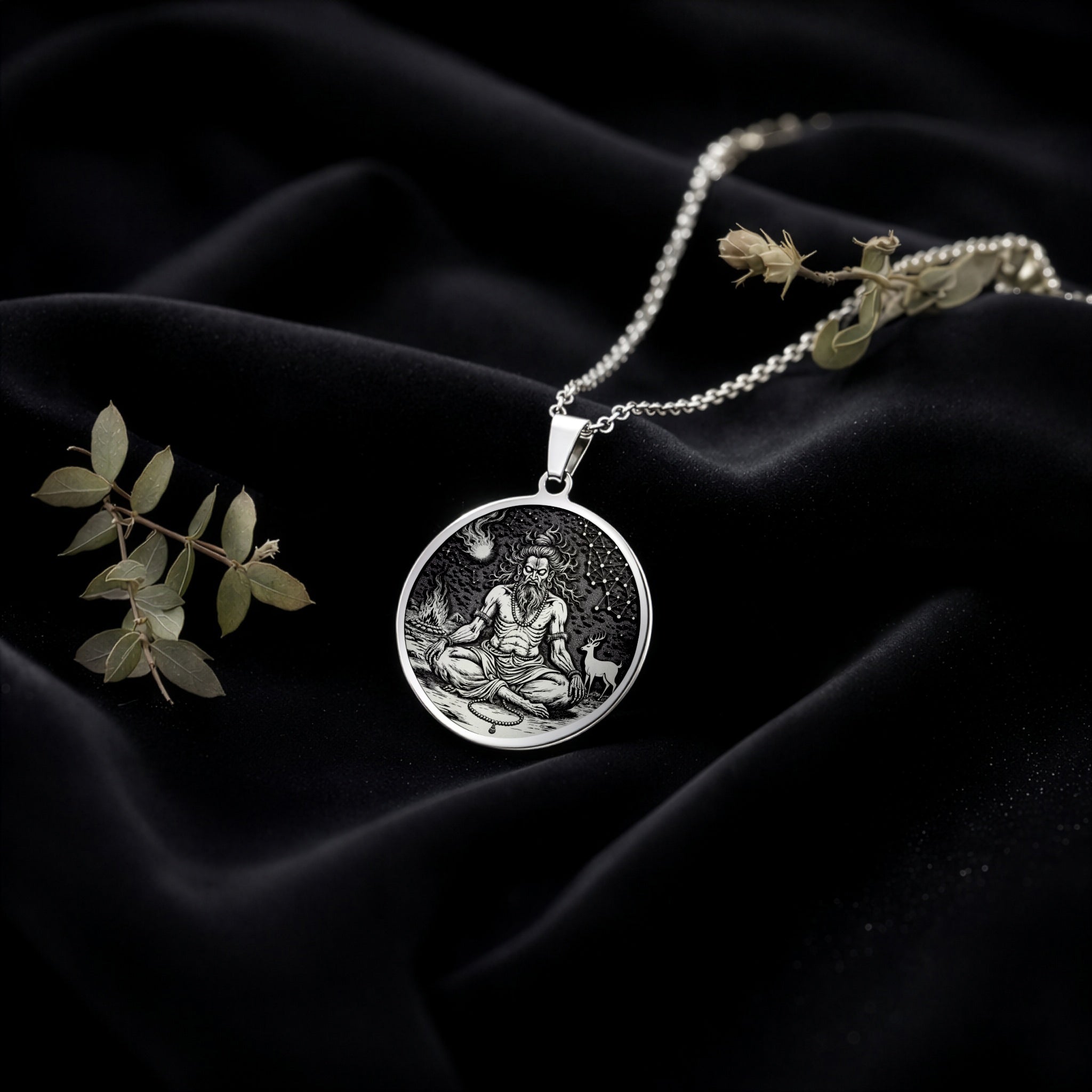 Vishvamitra Hindu Sage Coin Pendant | Silver & Plated Options - Spiritual Protection Sacred Symbol