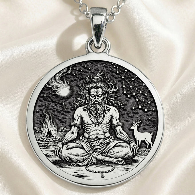 handcrafted necklace Vishvamitra Hindu Sage Coin | & Options - Spiritual Protection Sacred Symbol hindu
