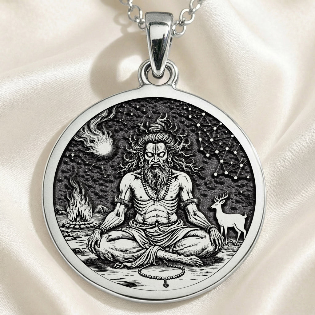 Vishvamitra Hindu Sage Coin Pendant | Silver & Plated Options - Spiritual Protection Sacred Symbol