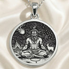 Vishvamitra Hindu Sage Coin Pendant | Silver & Plated Options - Spiritual Protection Sacred Symbol