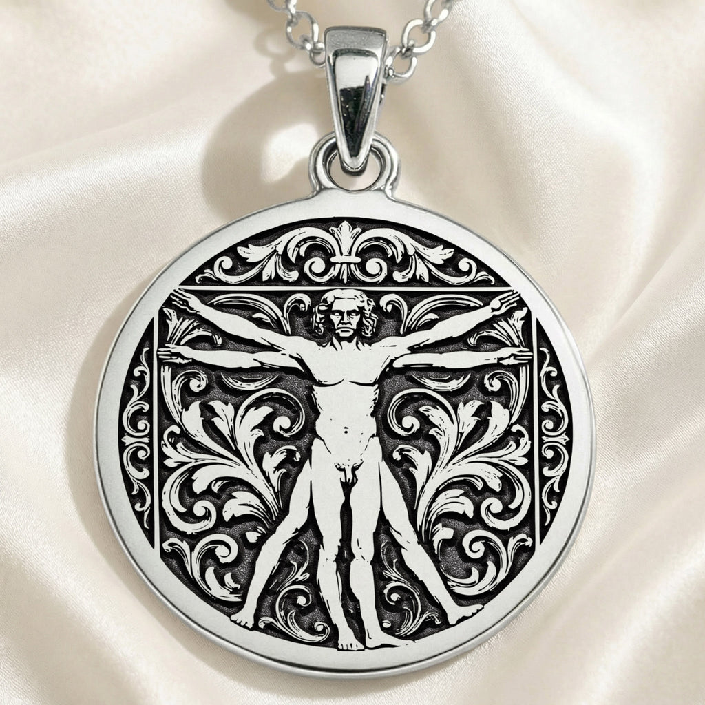 Vitruvian Man Art Pendant | Silver & Plated Options - Renaissance Style Divine Symbol