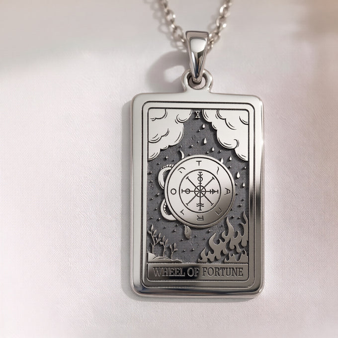 Polished Silver Wheel of Fortune Sphinx amulet pendant. Ancient mythology protection talisman jewelry for zodiac lovers.