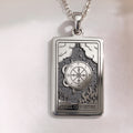 Polished Silver Wheel of Fortune Sphinx amulet pendant. Ancient mythology protection talisman jewelry for zodiac lovers.
