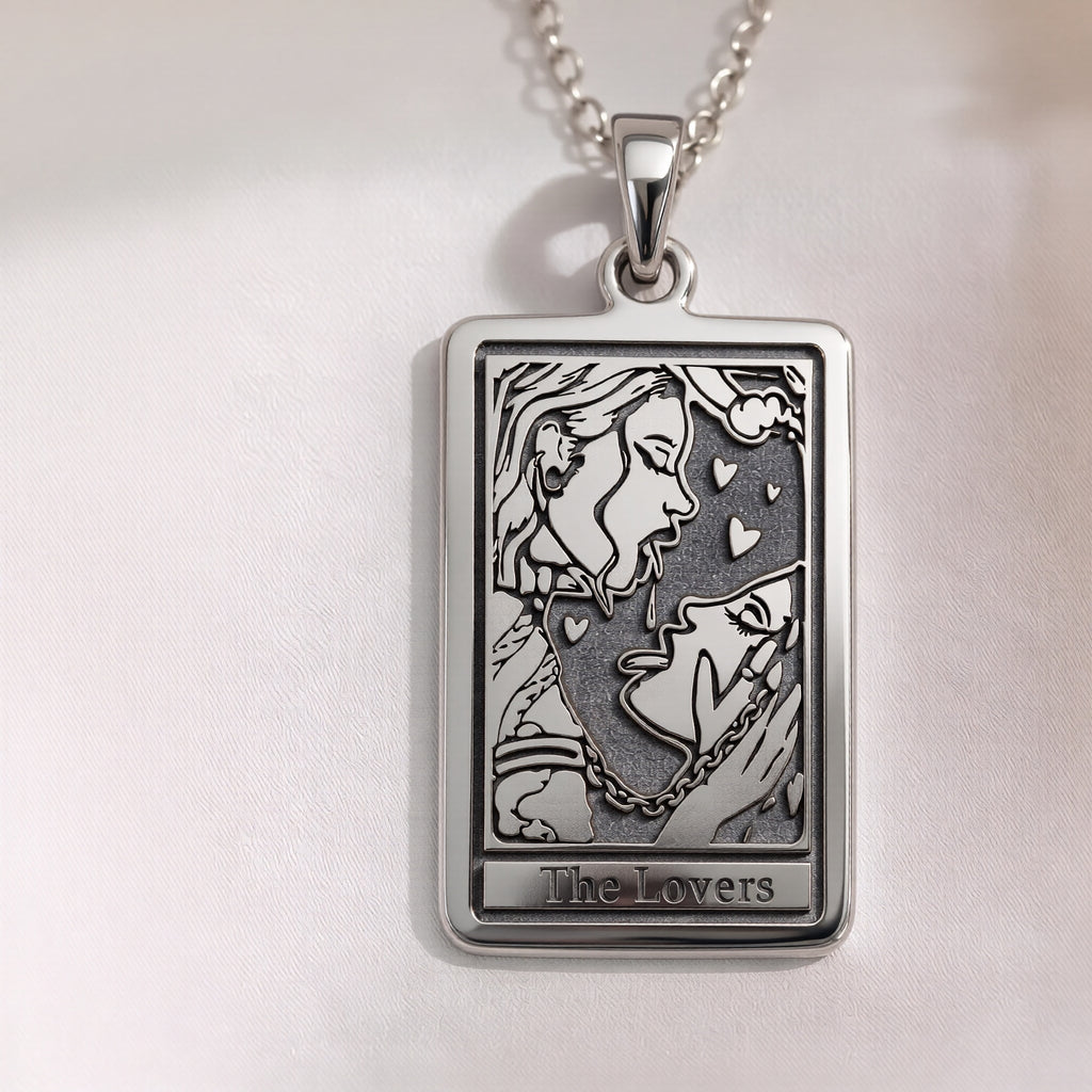 Lovers Tarot Card Necklace | Silver & Plated Options - Occult Arcana Talisman for Tarot Enthusiast