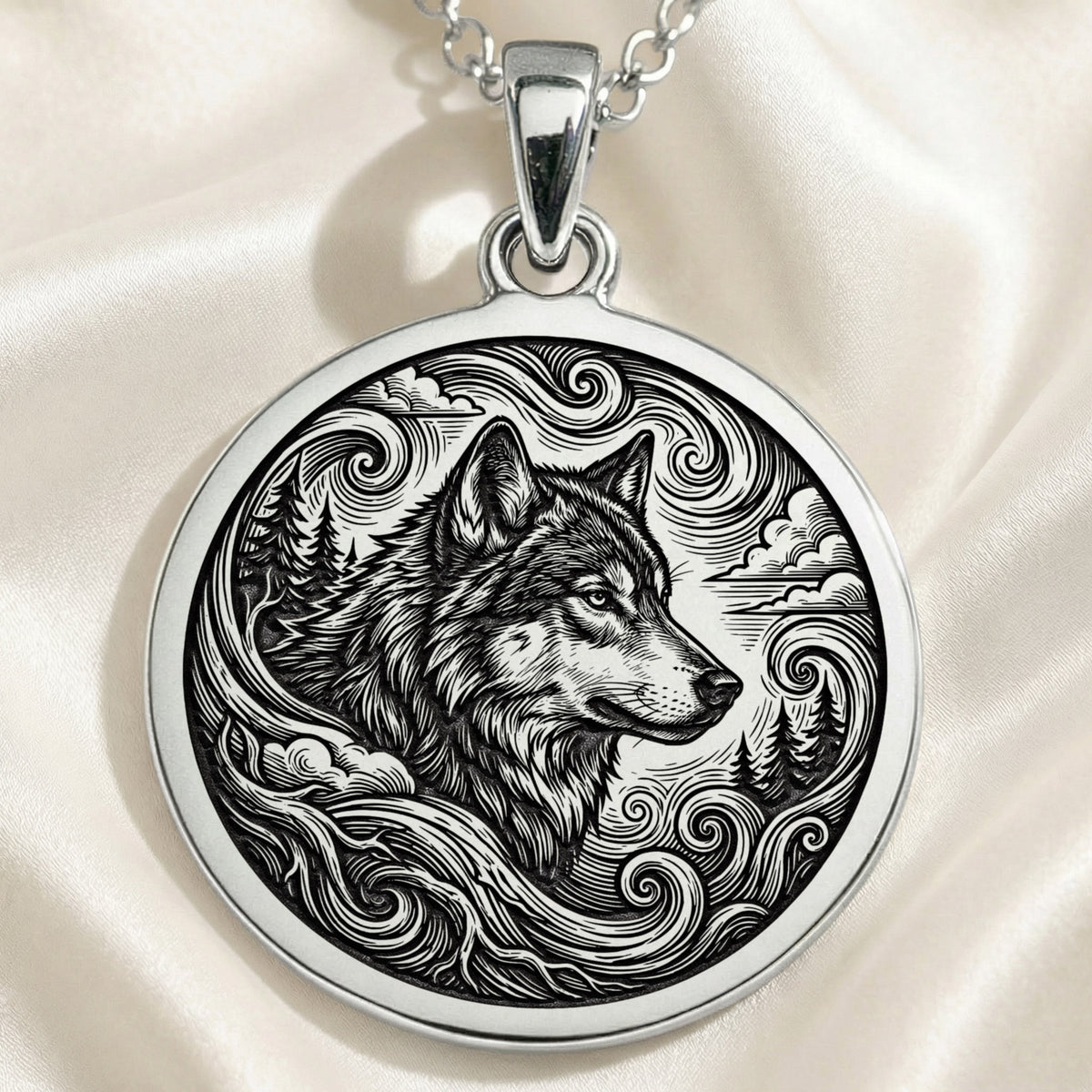 14K solid gold necklace Wolf Spirit Animal | & Options - Fierce Totem Wild Nature wolf