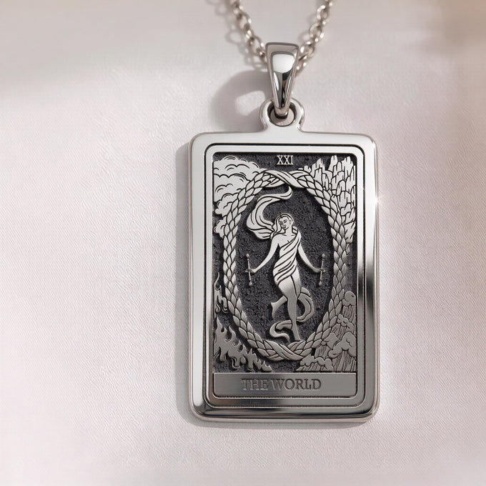 World Tarot Necklace Rose Plated Pendant - Luminous Luxury Crafts