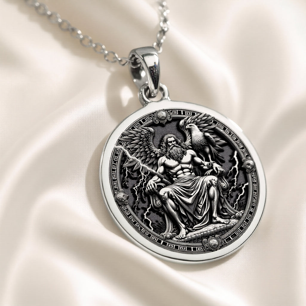Zeus Greek God Medallion Necklace | Silver & Plated Options - Ancient Mythology Protection Talisman