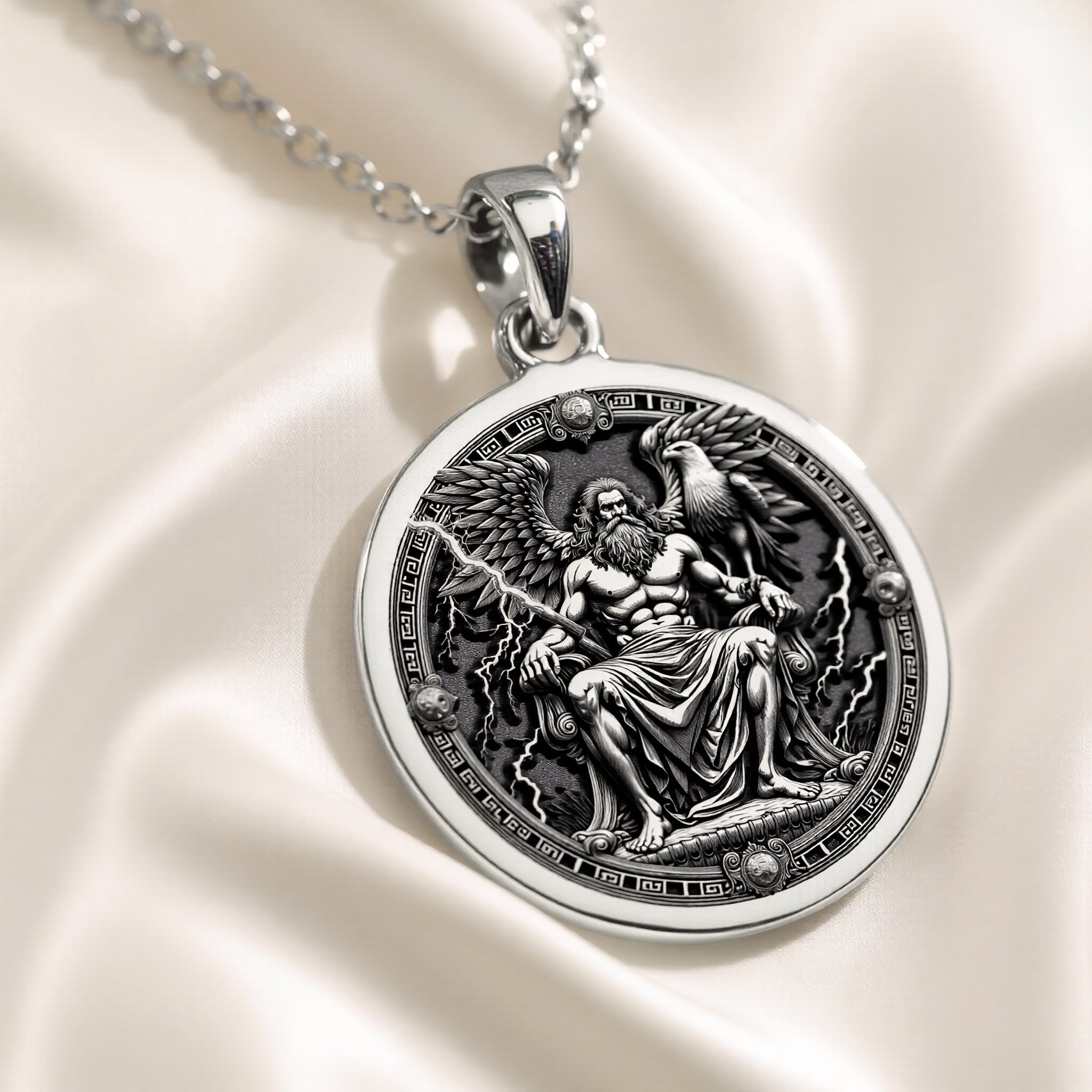 Zeus Greek God Medallion Necklace | Silver & Plated Options - Ancient Mythology Protection Talisman