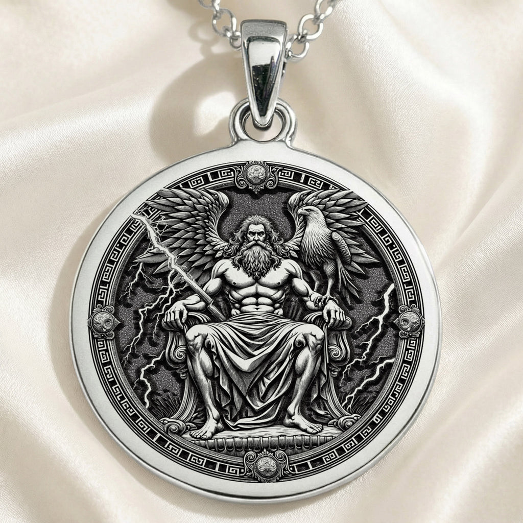 Zeus Greek God Medallion Necklace | Silver & Plated Options - Ancient Mythology Protection Talisman