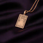 A custom rose gold plated Cat Lover tarot necklace. This piece is a perfect gift, honoring the calm and loving British Shorthair.