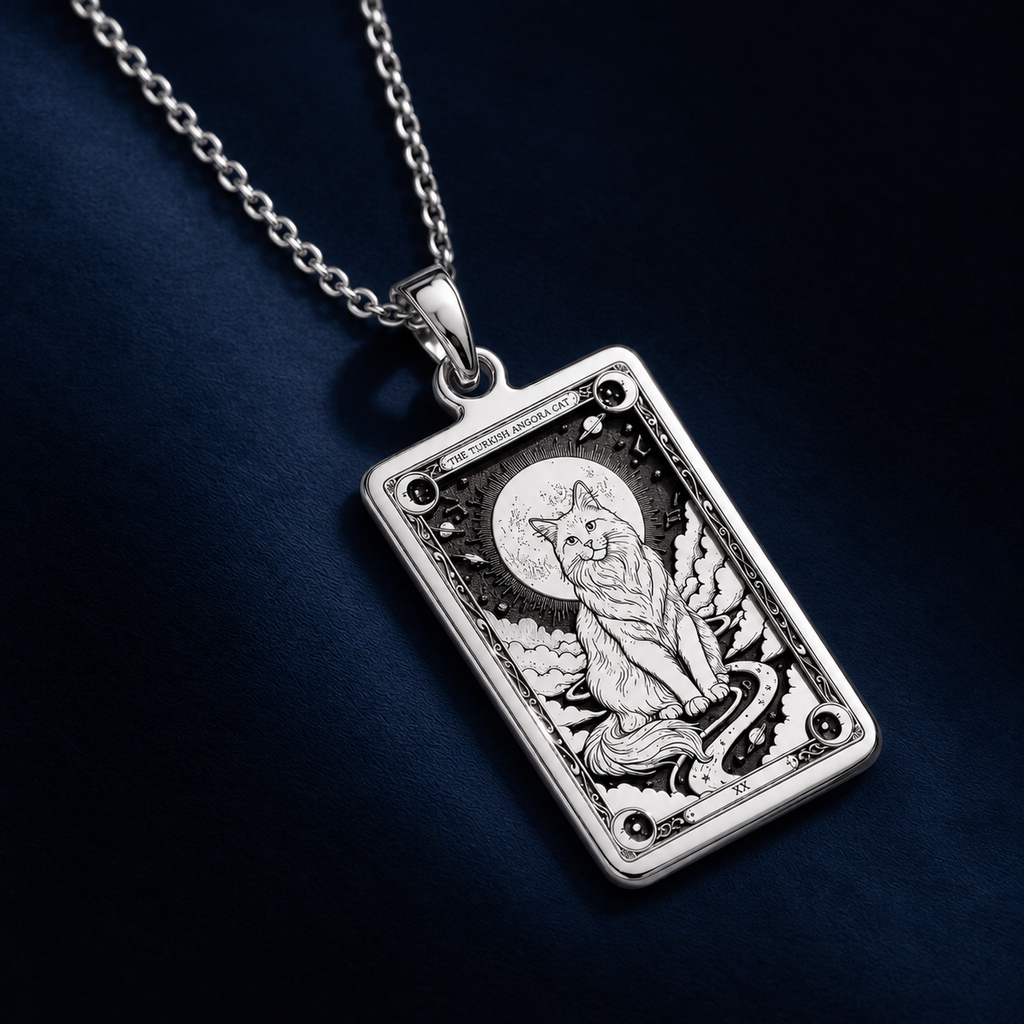 A striking 925 sterling silver Turkish Angora charm. The art shows the regal cat, a meaningful piece of witchy jewelry for her.