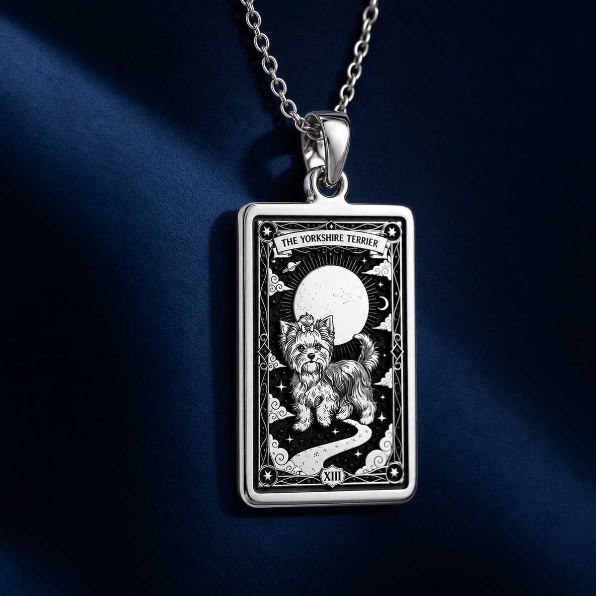 925 sterling silver Yorkshire Terrier Tarot Dog Mom Charm pendant featuring a detailed design.