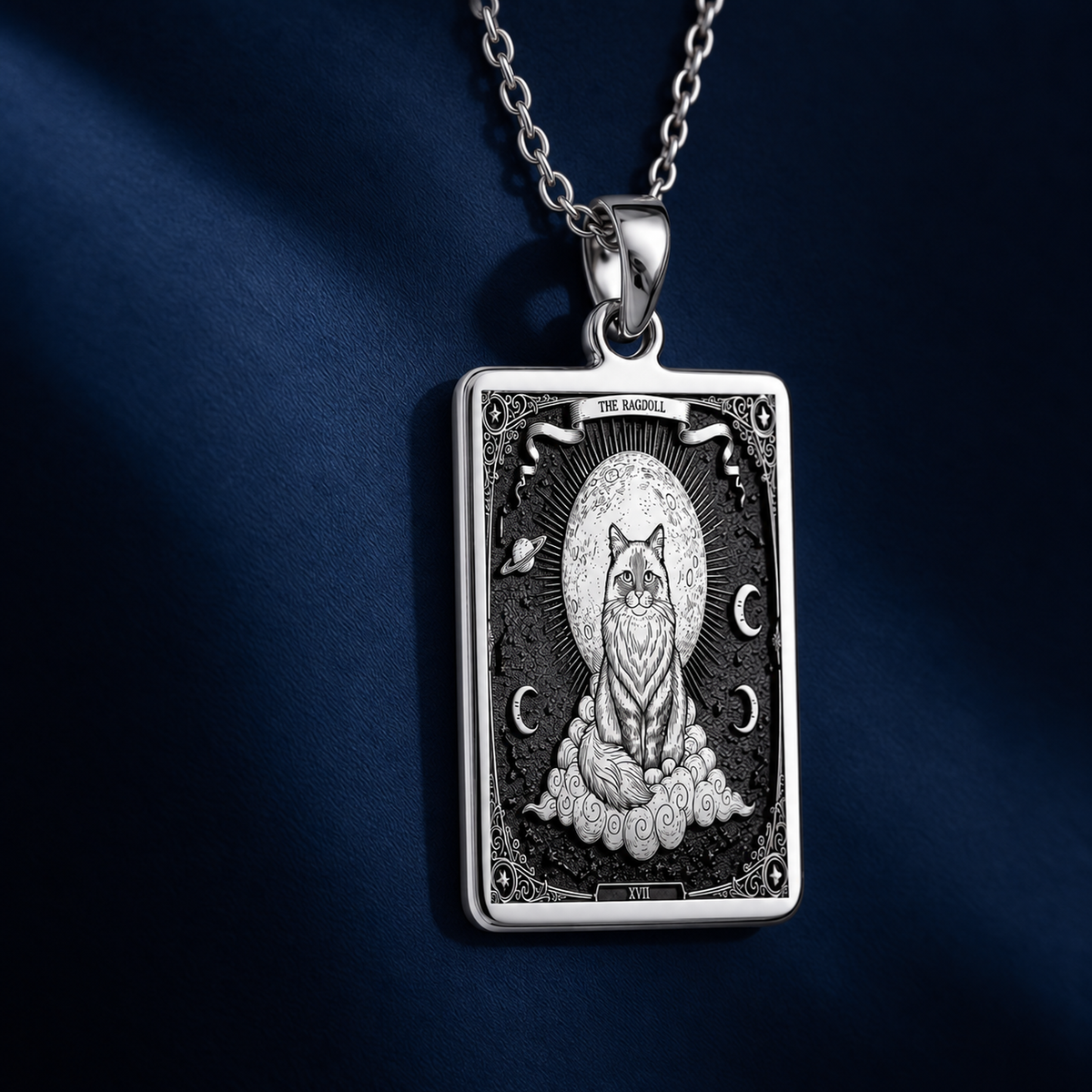 925 sterling silver Ragdoll Cat Tarot Necklace pendant featuring a detailed design.