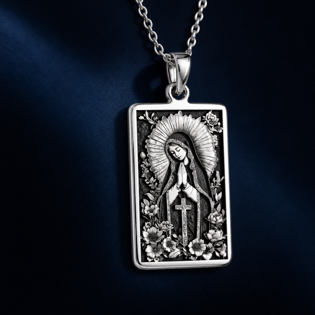 Virgin Mary Blessed Mother Charm Necklace - 925 Sterling Silver
