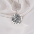 925 Sterling Silver Raven Pendant Necklace with a detailed Aztec calendar design. Perfect for mythology enthusiasts, making a unique gift for loved ones. A striking blend of cultural significance and elegance.