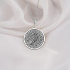 925 Sterling Silver Raven Pendant Necklace with a detailed Aztec calendar design. Perfect for mythology enthusiasts, making a unique gift for loved ones. A striking blend of cultural significance and elegance.