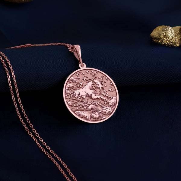 Rose gold plated Taurus zodiac pendantRose gold plated Taurus necklaceRose gold Taurus zodiac jewelryRose plated Taurus pendantRose gold Taurus astrology pendantTaurus zodiac pendant in rose gold platedRose gold plated Taurus medallion