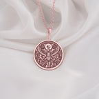 Rose Gold Plated Ra Necklace featuring an elegant Egyptian winged design. A symbolic talisman pendant for mythology and ancient culture enthusiasts. Perfect for gifting or as a unique statement accessory.