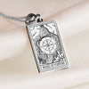 14K Solid Gold Wheel of Fortune Tarot Charm Necklace, Silver Wheel of Fortune Tarot Card Pendant, Triple Chain Tarot Charm Necklace
