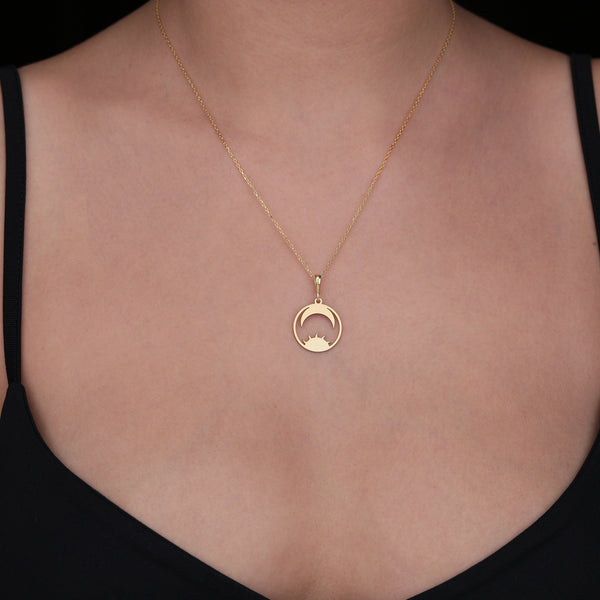 Sun And Moon Necklace 14K Solid Gold Celestial Jewelry Silver Sun and moon Charm Necklace Solid Gold Dainty Celestial Necklace Gift