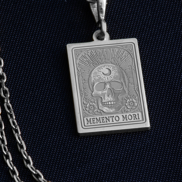 925 sterling silver Memento Mori skull pendant necklace, simple charm, handcrafted boho jewelry, faith and resilience symbol, unique vintage style, layering accessory, perfect lightweight gift, ideal for daily wear.