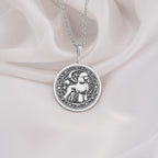 Custom Poodle Dog Medallion Pendant Necklaces 925 925 Sterling Silver metal pendant with engraved animal design and filigree border necklace