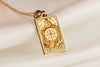 14K Solid Gold Wheel of Fortune Tarot Charm Necklace, Silver Wheel of Fortune Tarot Card Pendant, Triple Chain Tarot Charm Necklace