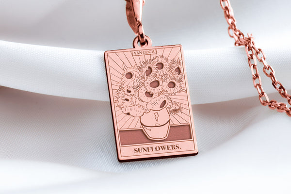 14 K Solid Gold Van Gogh SunFlower Necklace, SunFlower Van Gogh Pendant, SunFlower Dainty Charm, Van Gogh Painting Necklace