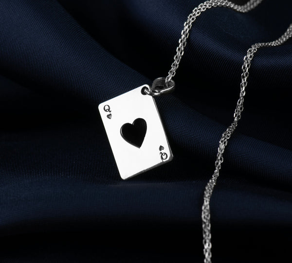 14 K Solid Gold Queen Of Hearts Necklace, Silver Queen of Hearts Charm Personalized Necklace gift For her, Personalized Card Charm Necklace