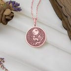 Kitsune Fox Spirit Animal Charm Pendant Necklaces 14K Rose 14K 14K Rose Gold Plated pendant necklace featuring a crescent moon and coiled animal design.