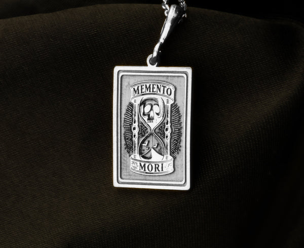 14K Solid Gold Memento Mori Hourglass Charm Necklace, Memento Mori hourglass Medallion, Silver Memento Mori Rose Gold Charm Locked Pendant