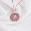 Elegant rose gold plated Om symbol pendant necklace on a delicate chain, featuring a finely crafted Om sign surrounded by a decorative frame, a thoughtful piece of spiritual and stylish jewelry for women.
