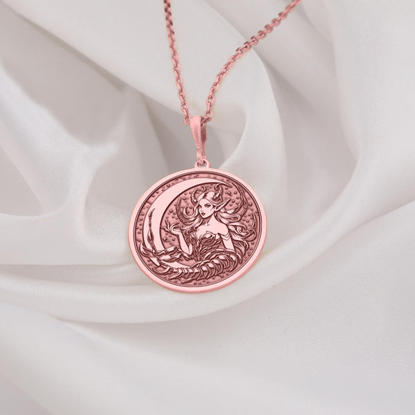 Rose Gold Plated Scorpio Zodiac Necklace for Women – This rose gold pendant showcases Scorpio’s magnetic energy with a detailed scorpion design, embodying passion and power. A thoughtful astrological gift for Scorpio birthdays or holidays