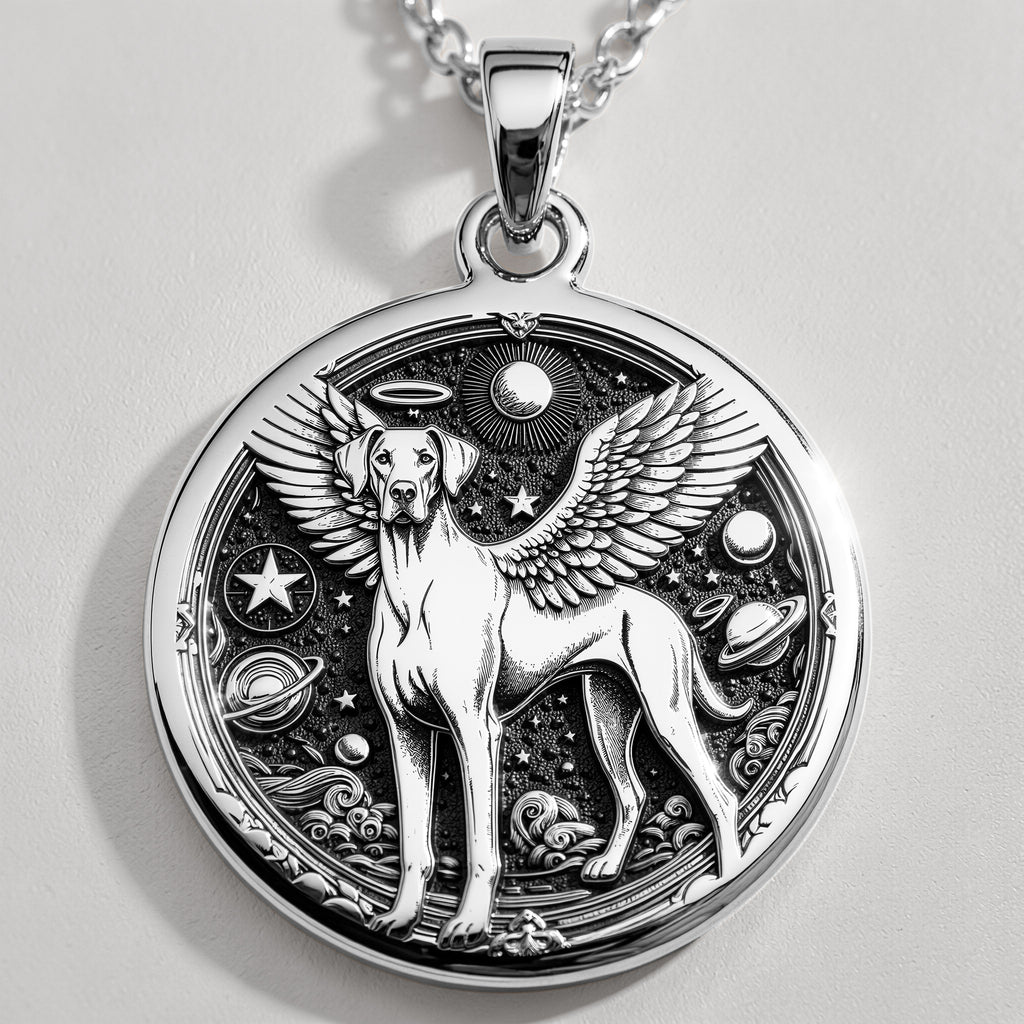 Doberman Angel Medallion Pet Memorial Necklace Necklaces 925 925 Sterling Silver sterling silver winged dog pendant with celestial design necklace