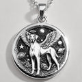 Doberman Angel Medallion Pet Memorial Necklace Necklaces 925 925 Sterling Silver sterling silver winged dog pendant with celestial design necklace